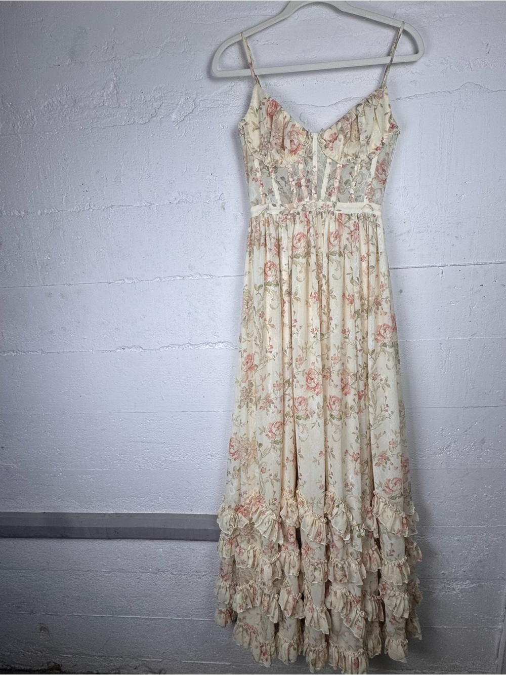 The Carmen Dress in Carmel Valley Rose Floral Ruffle Wedding Revolve Current 0 - Picture 2 of 16